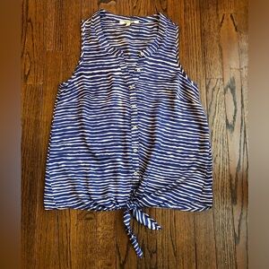 Daniel Rainn Women’s S Blue/White Zebra Striped Sleeveless Front Tie V-Neck Top